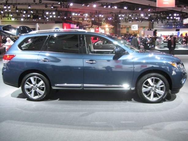 2013 Nissan Pathfinder - Side. She's a big girl. Good thing you can get a "Bird's-Eye" camera system that shows you the outside from all angles.