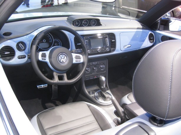 The interior of the 2013 VW Beetle Convertible is pretty much the same a the hardtop version. The color-matching interior parts is a nice touch.