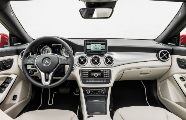 The interior of the 2014 CLA250 has a premium look and transmits many Mercedes-Benz styling cues and common switchgear.