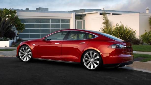 The Tesla Model S with the optional Red Multi-Coat paint.