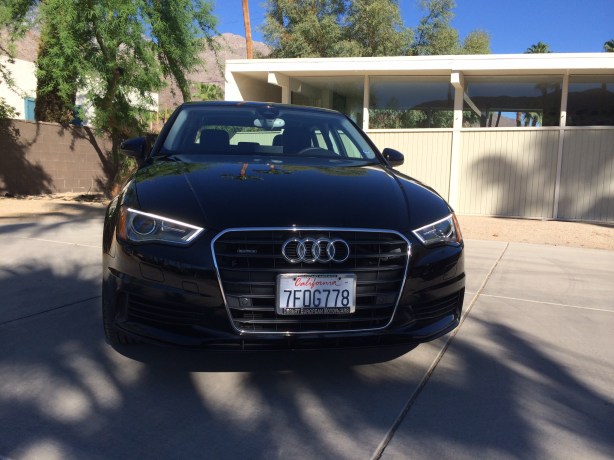 The front of the A3 sports Audi's logo: the Four Rings of Auto Union. Extra credit if you can name each ring.